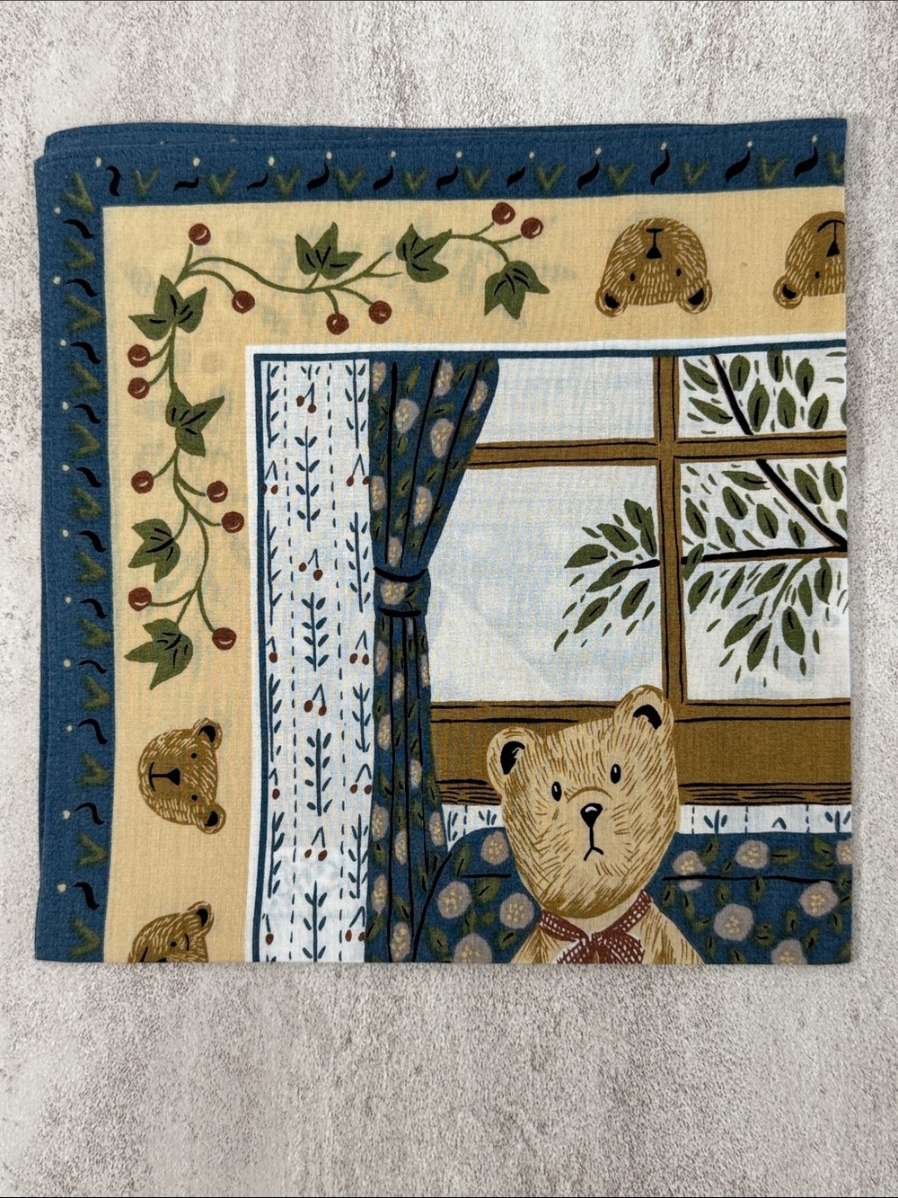 La Mairie Collection Teddy Bear Print Pocket Square - Blue & Cream - Picture 4 of 5